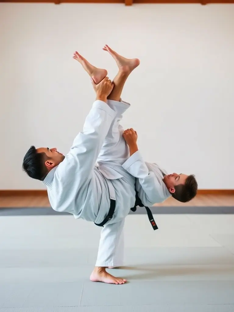 A focused image of jujitsu practitioners demonstrating joint locks and submission holds in a controlled environment at AJAC ALLIANCE JUDO AURILLAC CANTAL, emphasizing the technical aspects of jujitsu.